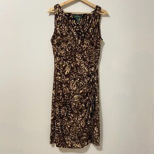 Ralph Lauren V-neck Wrap Sleeveless Midi Dress Print Stretch Party Event Career